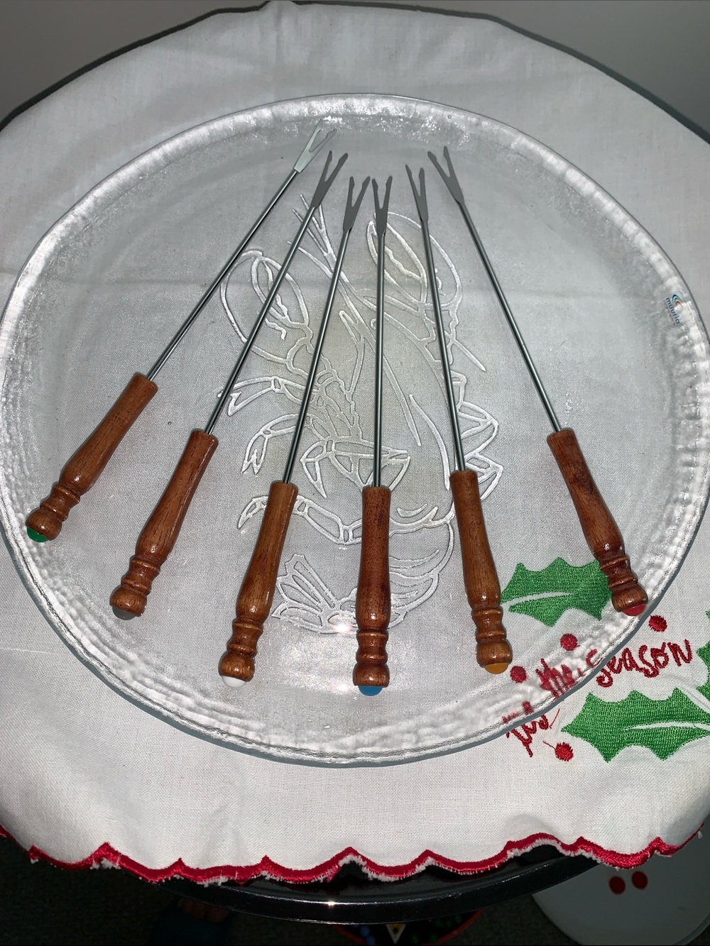 Wooden Handle Fondue Forks Set - Brown Handles, Silver tone Tines